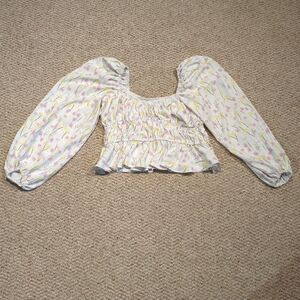 RedBerry Milkmaid Shirt Top Womens Small Floral Smocked Puff Sleeve Coquette